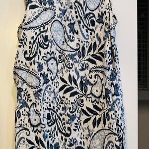 Lucky Brand Blue and White Paisley Linen Sleeveless Dress